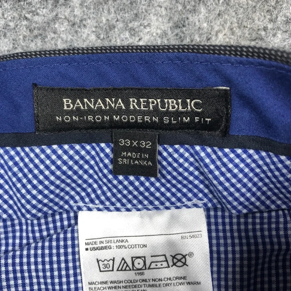 Banana Republic Pants Mens 33x32 Gray Check Modern Slim Non Iron Dress Slacks